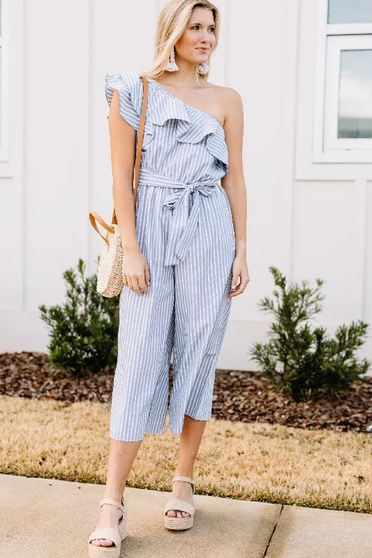 On The Bright Side Gray Striped Jumpsuit