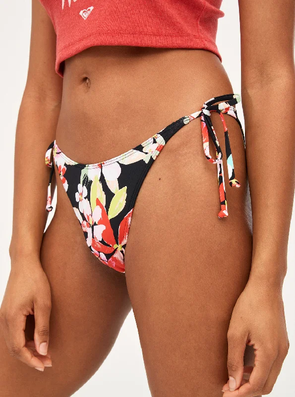 Printed Beach Classics Tie Side High Leg Cheeky Bikini Bottoms - Anthracite New Life