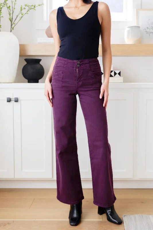 Petunia High Rise Wide Leg Jeans in Plum - Mica Denim