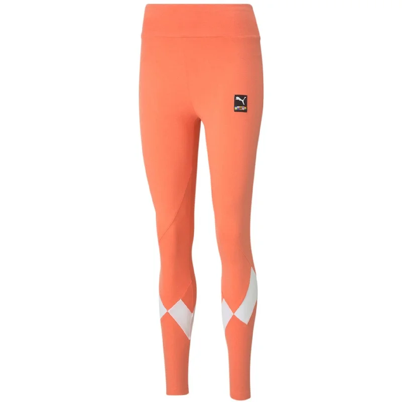 Puma Womens High Rise Colorblock Casual Leggings, Orange, Large