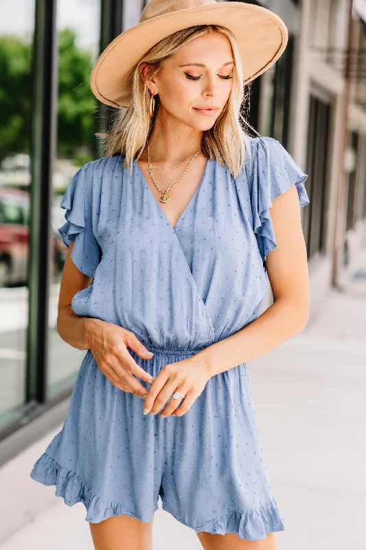 Right On Time Chambray Blue Ruffled Romper