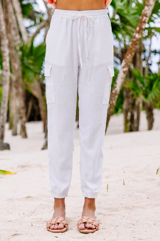 Up And Running White Linen Joggers