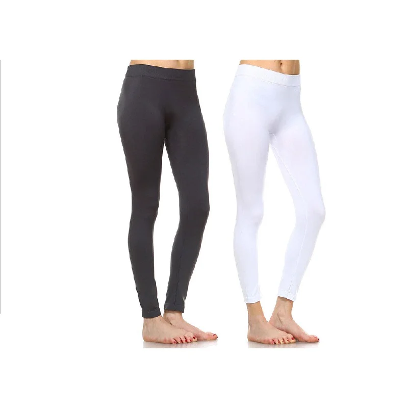 White Mark Women's Solid Leggings (Pack of 2)