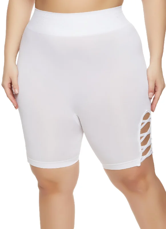 Plus Size Caged Detail Seamless Biker Shorts