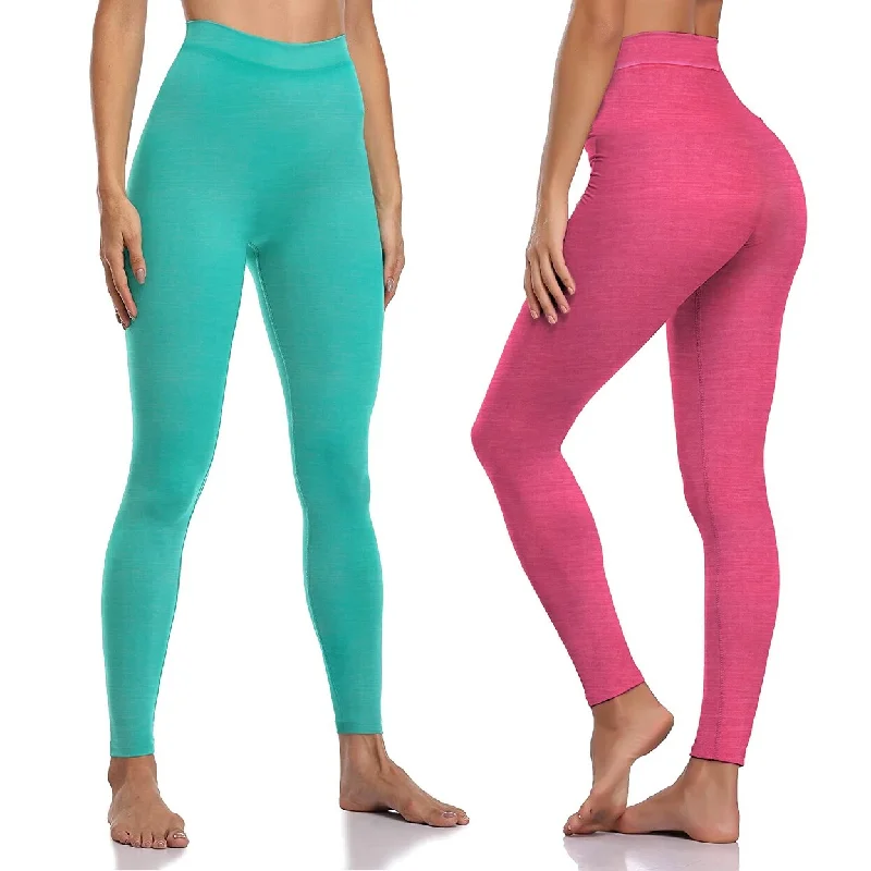 Womens 2Pack UltraSoft Seamless Stretch Yoga Leggings Space Dye Activewear