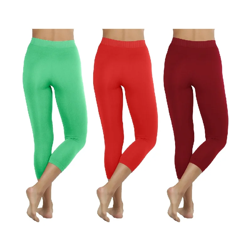 Womens UltraSoft High Waisted Capri Leggings 3Pack Smooth Stretch Active