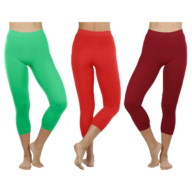 Womens UltraSoft High Waisted Yoga Capri Leggings 2Pack Smooth Stretch