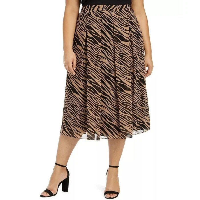 Anne Klein Women's Plus Size Printed Pleated A-Line Skirt Beigekhaki Size 2X