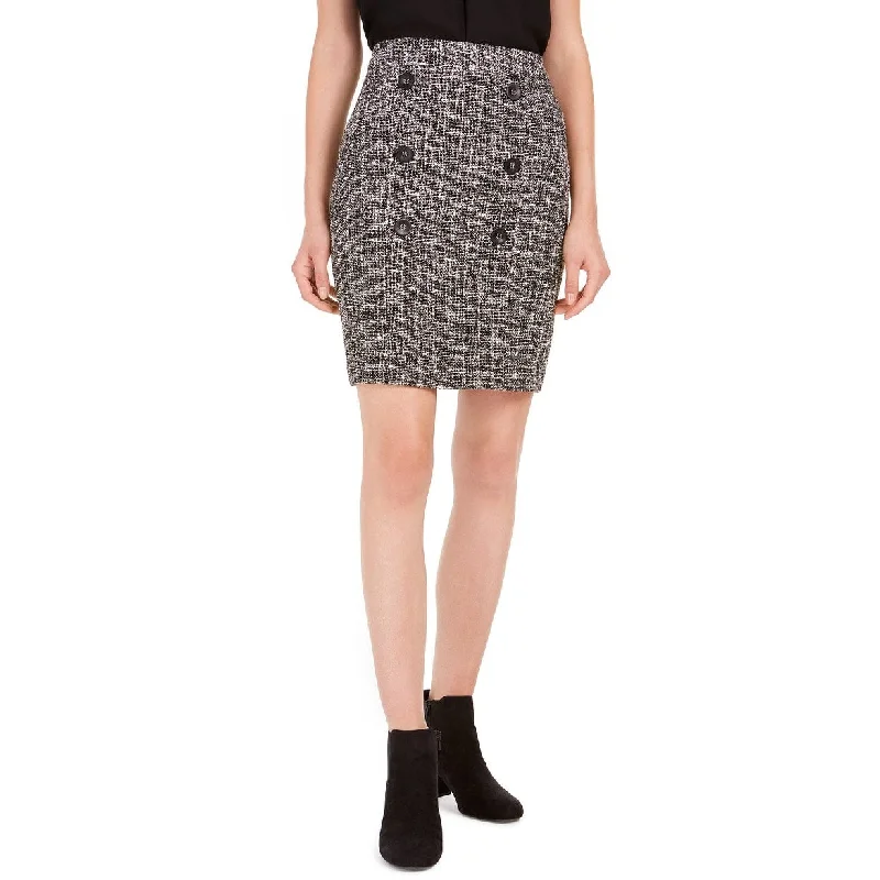 Bar III Women's Button-Detail Tweed Pencil Skirt Black Size 10