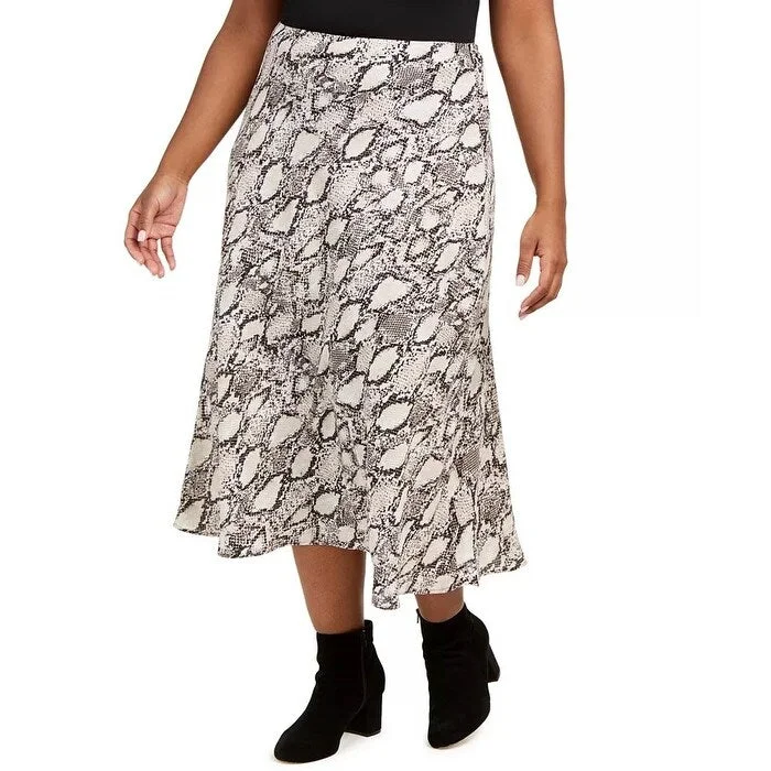 Bar III Women's Plus Size Snake-Print Midi Skirt Beigekhaki Size 1X