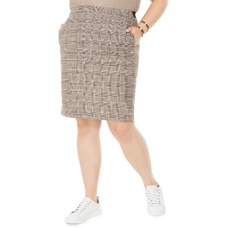 Bar III Women's Trendy Plus Size Plaid Pencil Skirt Brown Size 20