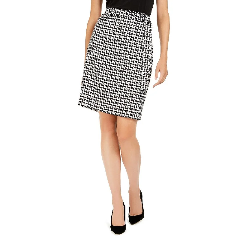 Calvin Klein Women's Belted Houndstooth Pencil Skirt Med Gray Size 12