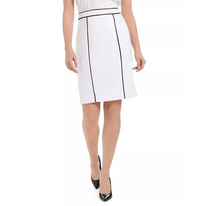 Calvin Klein Women's Contrast Piping Pencil Skirt White Size 4