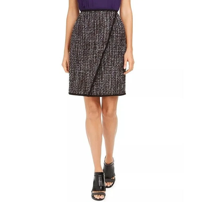 Calvin Klein Women's Tweed Front-Overlap Skirt Black Size 0