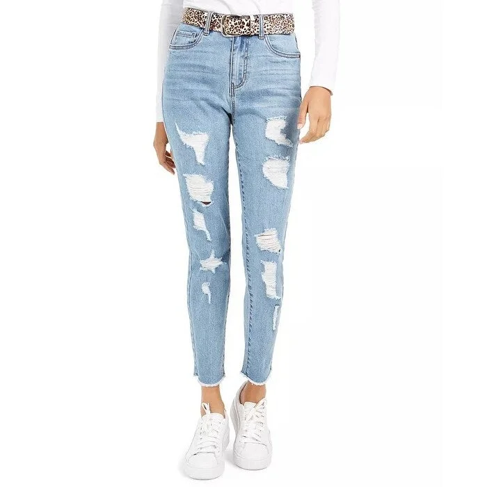 Dollhouse Juniors' Ripped Skinny Jeans With Belt Blue Size 9