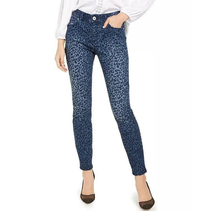 INC International Concepts Women's Leopard Print Skinny Jeans Blue Size 0