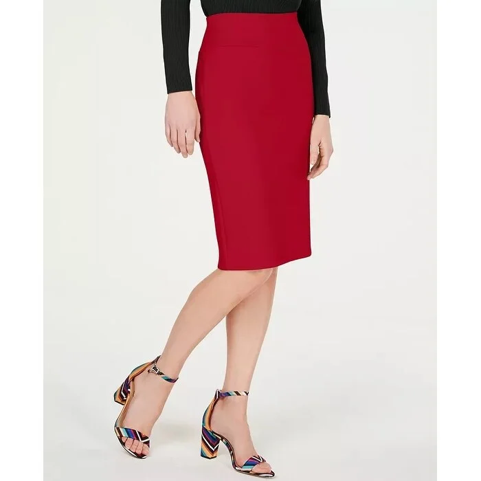 INC International Concepts Women's Solid Scuba Pencil Skirt Red Size Large