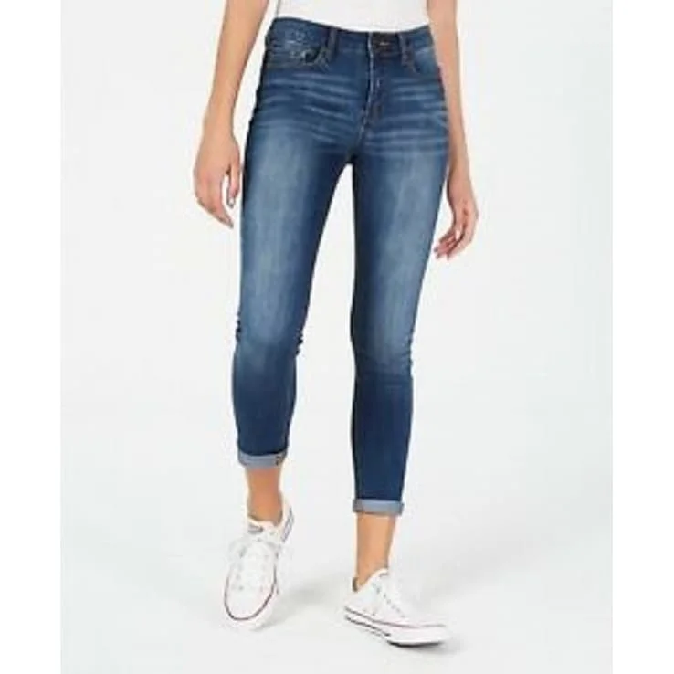 Indigo Rein Juniors' Cuffed Cropped Skinny Jeans Blue Size 7