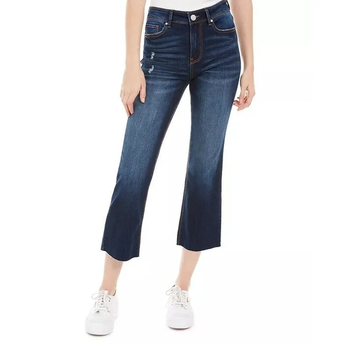 Indigo Rein Juniors' Ripped Cropped Flare-Leg Jeans Dark Blue Size 1