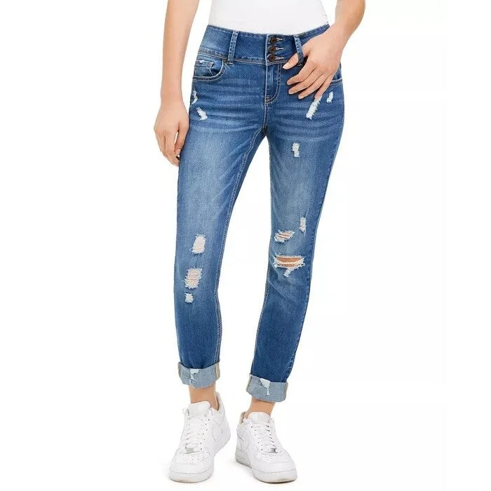 Indigo Rein Junior's Ripped Cuffed Jeans Medium Blue Size 5