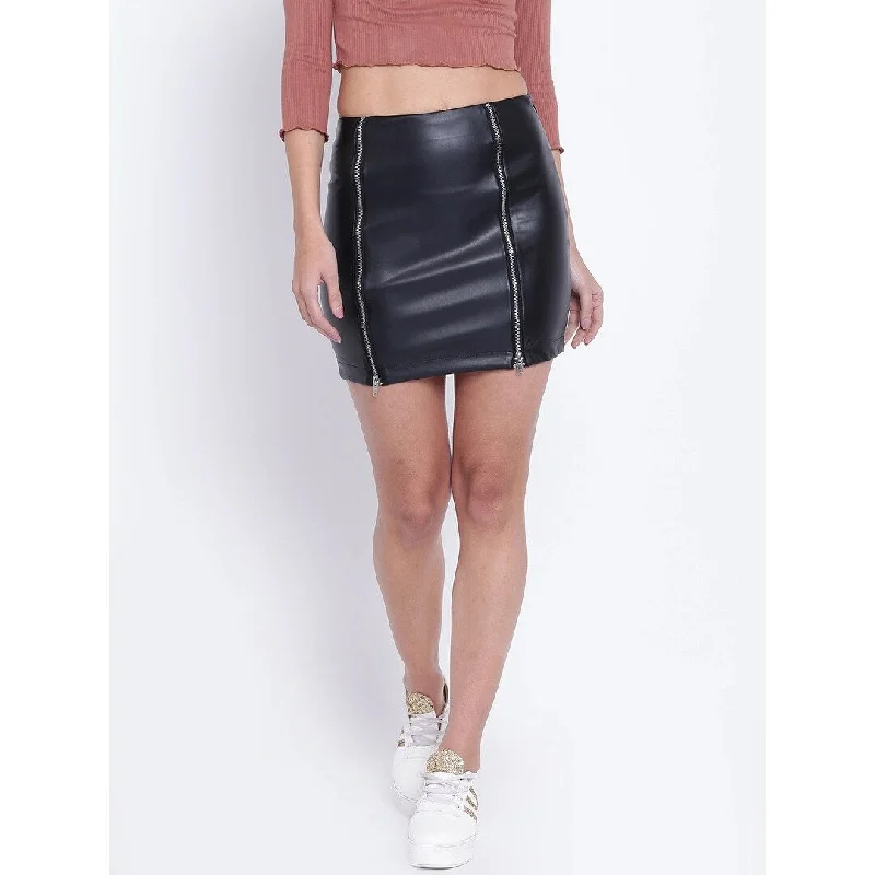 Love Fire Juniors' Faux-Leather Zipper Mini Skirt Black Size Large