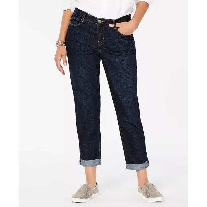 Style & Co Women's Curvy Fit Cuffed Boyfriend Jeans Blue Size 12